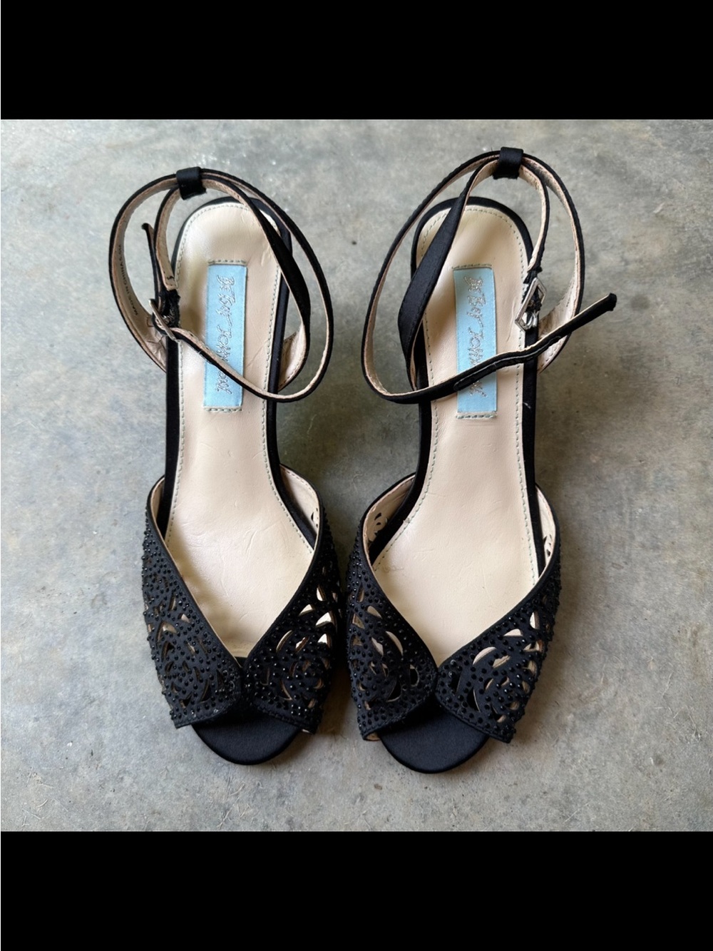 Betsey Johnson black bedazzled kitten heels